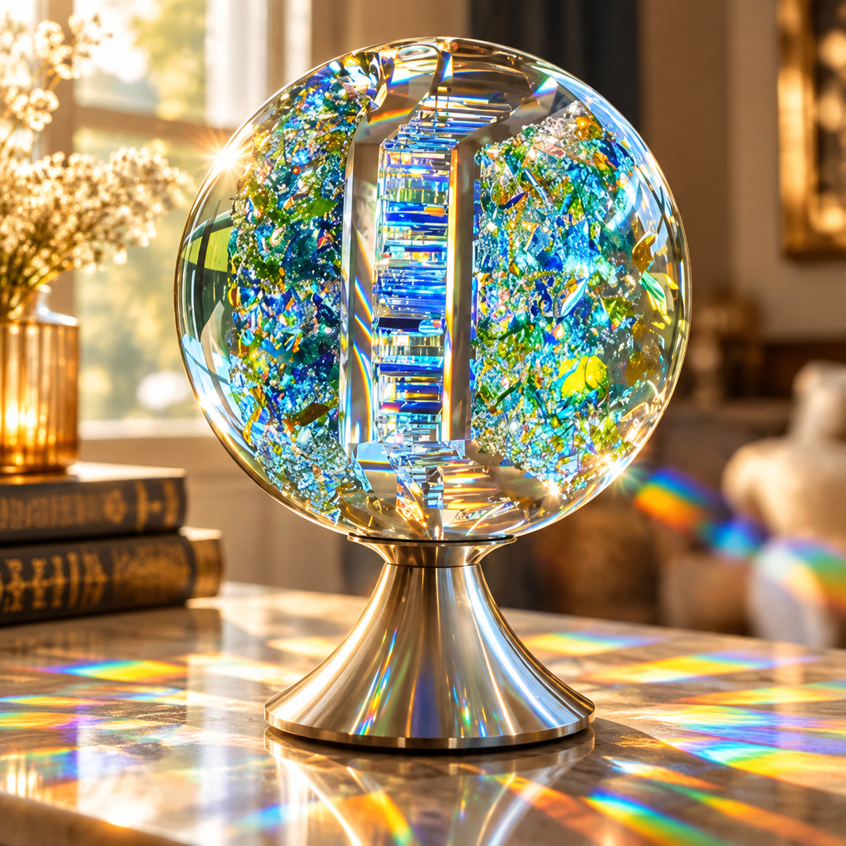 🌈 Optical Glass Light Sculpture – Rainbow Reflection Home Decor ✨