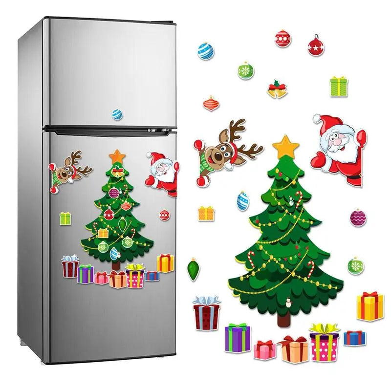 🎄 DIY Christmas Fridge Magnet Set – Build Your Own Holiday Tree with Santa, Reindeer & Snowman