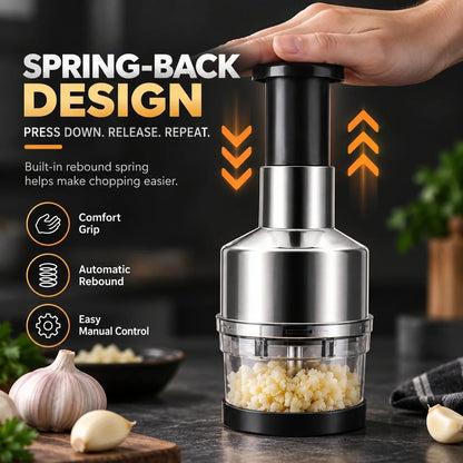 🧄 55% OFF One-Tap Garlic Chopper – Stainless Steel Manual Food Cutter for Effortless Cooking
