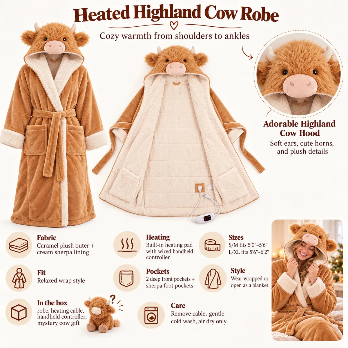 🐮 Cozy Highland Cow Hooded Plush Robe ✨ Your Winter Just Got Fluffier!