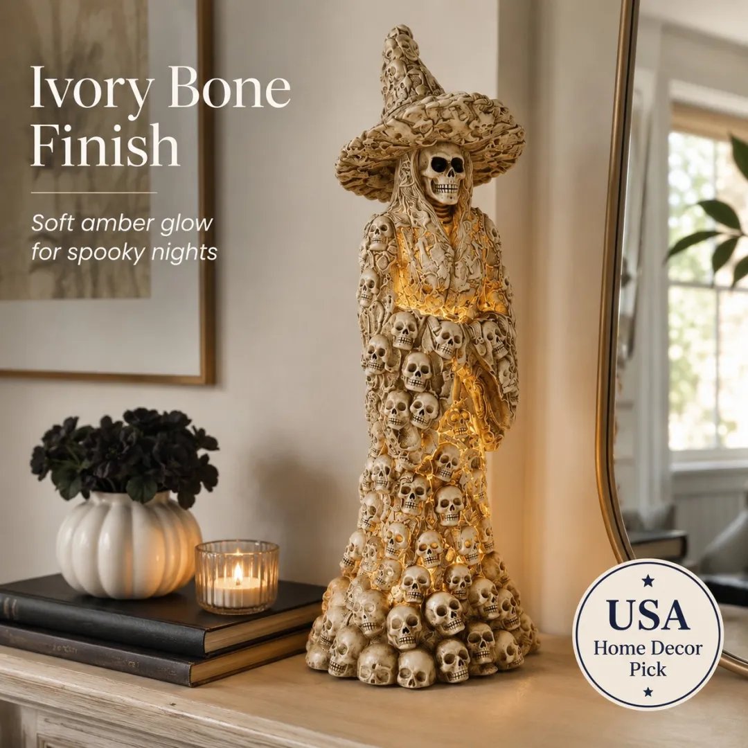 🔥HOT SALE 50% OFF✨🎃 Skull Witch Lantern Statue