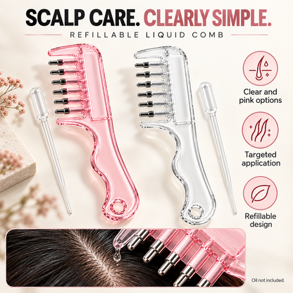 💧 2-in-1 Scalp Serum Applicator Comb – Refillable Root Applicator with Roller Massage