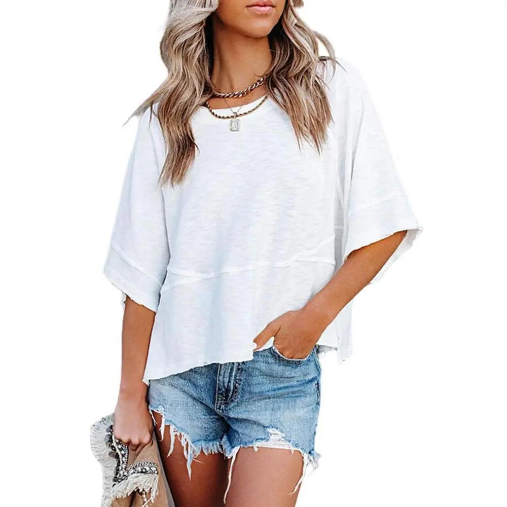 ✨ Women’s Oversized Batwing Sleeve Tee – Effortless Chic & Flowy Fit