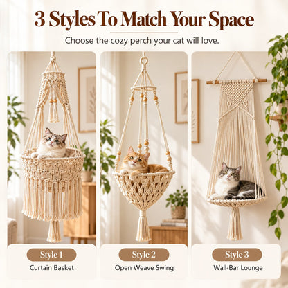 🔥 50% OFF Boho Macrame Cat Hammock 🐱 Cozy Hanging Bed for Cats