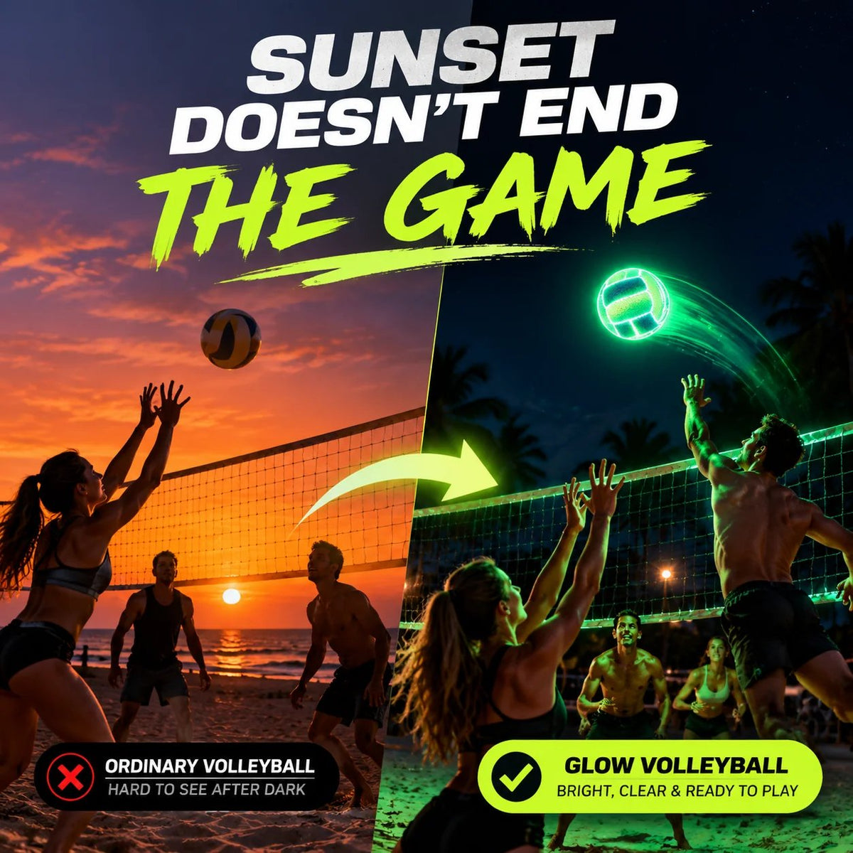 🏐 Reflective Light-Up Volleyball - Glow in the Dark Outdoor Night Sports Ball  ✨