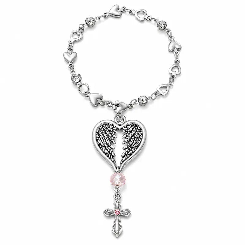 💗 50% OFF Angel Wing Heart Car Charm with Cross & Pink Crystal