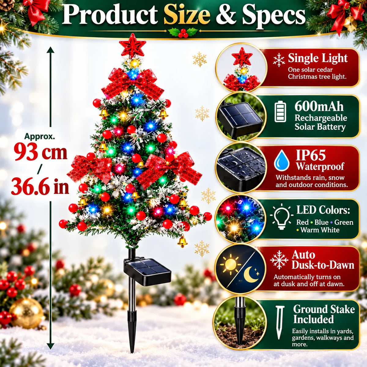 🔥 Solar Cedar Christmas Tree Lights| Festive Outdoor Holiday Decor