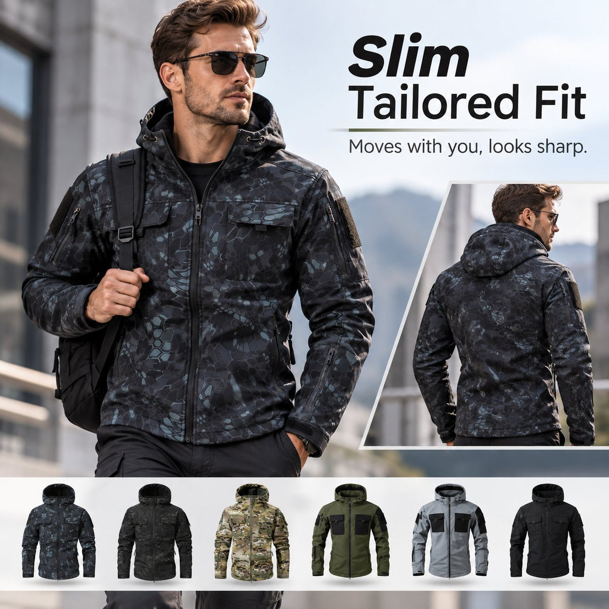 🏕️ Tactical Hooded Jacket with 9 Utility Pockets and Warm Fleece Lining