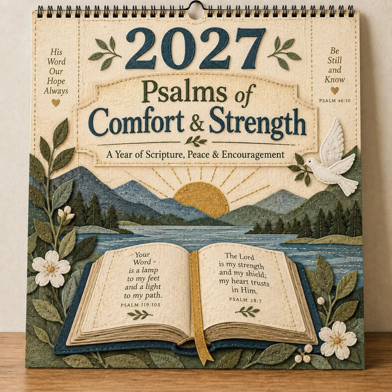 📖 2027 Psalms of Comfort & Strength Wall Calendar – 12-Month Scripture Art ✝️