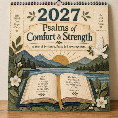 📖 2027 Psalms of Comfort & Strength Wall Calendar – 12-Month Scripture Art ✝️
