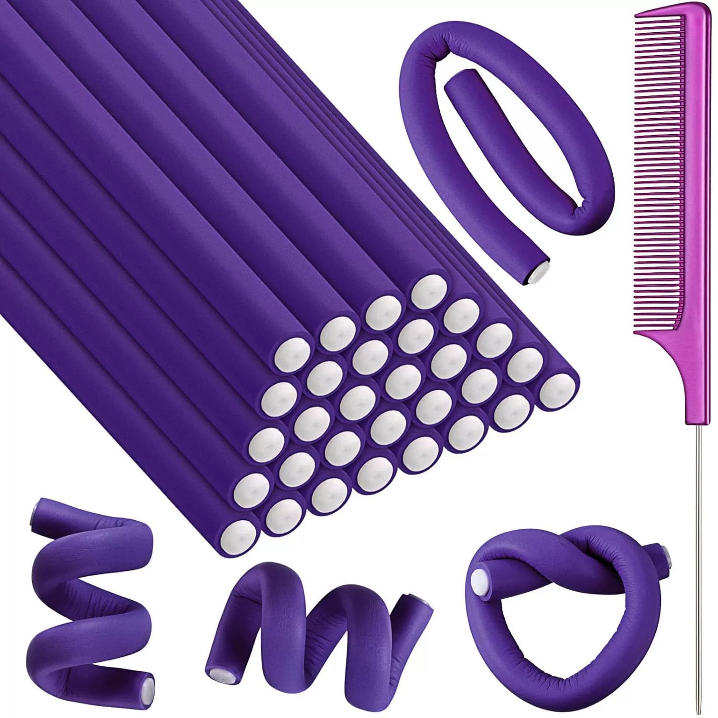 A heatless curling wand in various sizes for creating spiral curls and waves