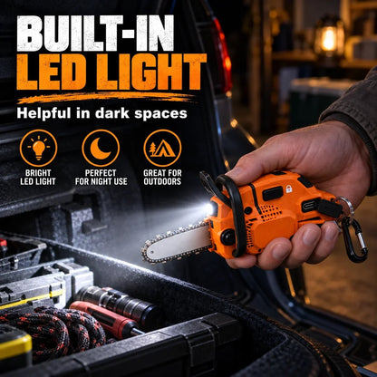 Mini Chainsaw Keychain Multi-Tool – Rechargeable LED Flashlight & Retractable Utility Cutter