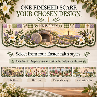 ✝️ Easter Faith Quilted Mantel Scarf | Patchwork Christian Fireplace Décor for Spring & Easter 🌷