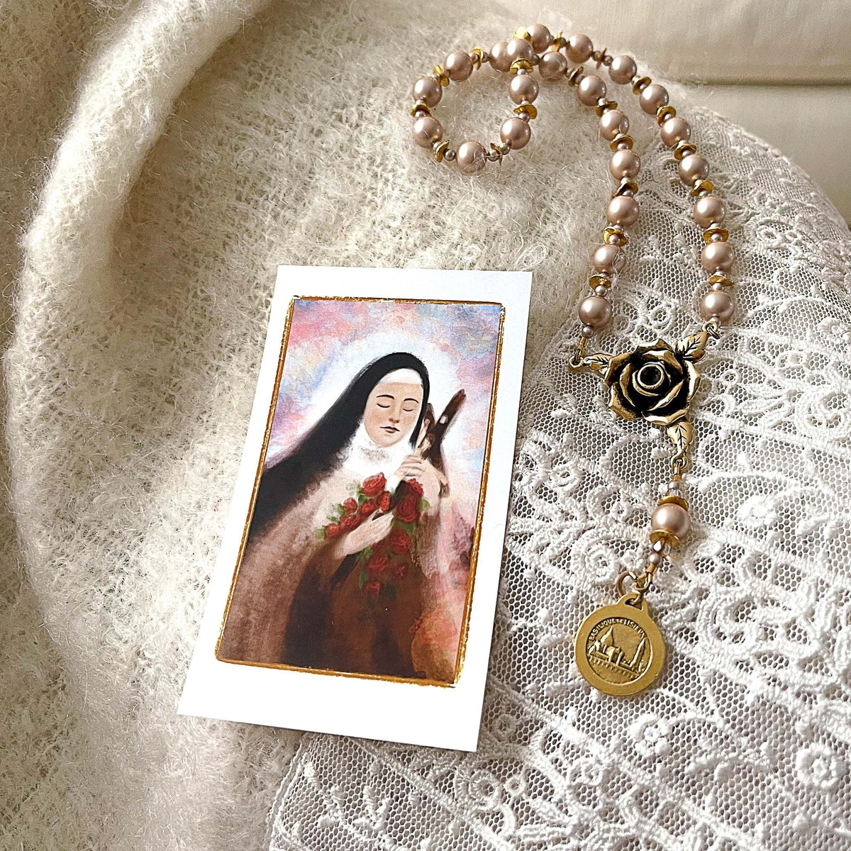 🌹 St Therese Little Flower Rose Novena Chaplet - Catholic Devotional Rosary Beads ✝️