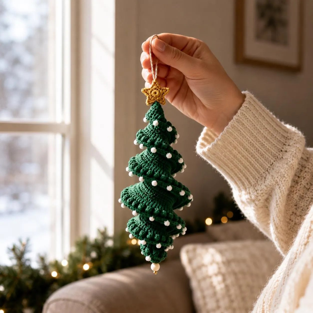 ☃️Crochet Snowman Spiral Ornament DIY Kit | Complete Beginner-Friendly Set with Soft Yarn, Crochet Hook, Festive Beads, Snowflakes & Step-by-Step Guide 🧶🎄✨