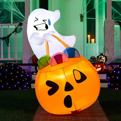 🎃 5ft Animated Inflatable Cat On Pumpkin – Light-Up Halloween Yard Decor 🐈‍⬛
