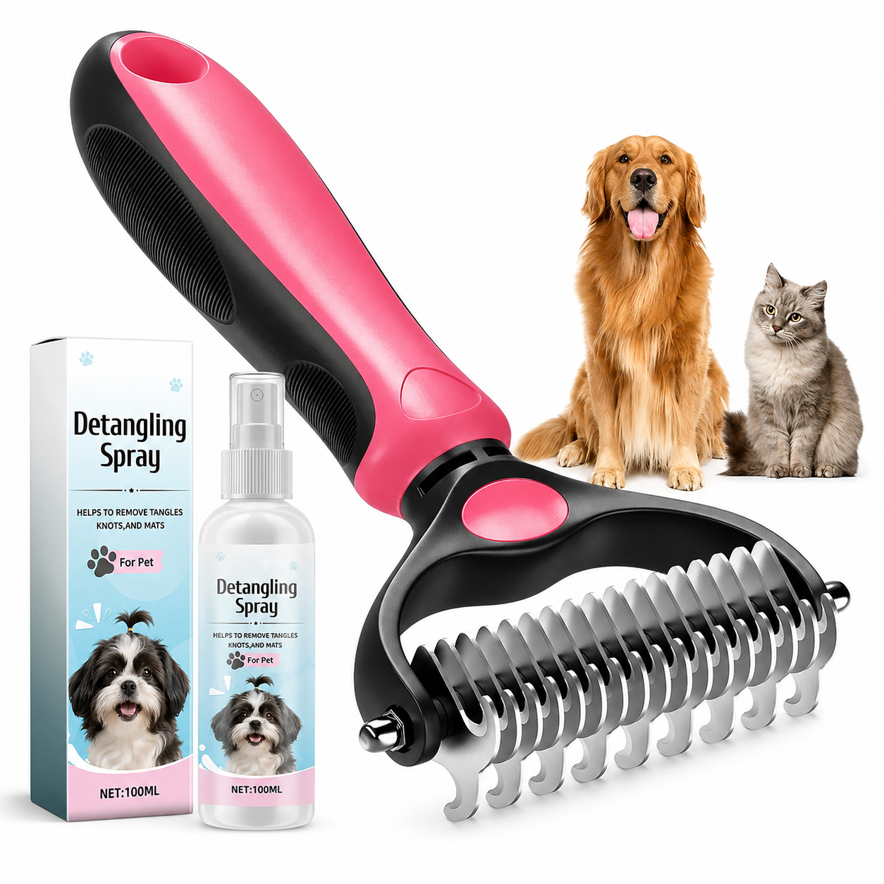 Double-Sided Deshedding Pet Brush – Dual-Sided, Ergonomic & Gentle for Dogs & Cats 🐶