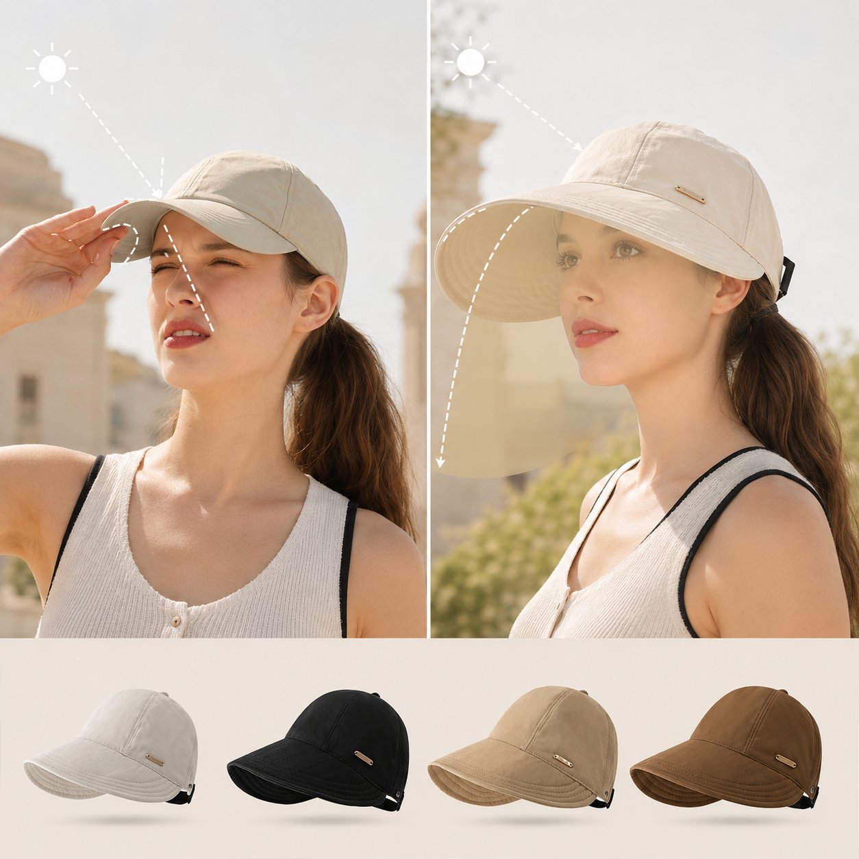 ☀️Last Day 50% OFF✨Stay Shaded & Comfortable on Sunny Days - Ponytail-Friendly Wide Brim Sun Hat🧢