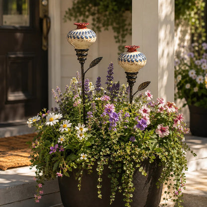 🌺 Ceramic Hummingbird Feeder Garden Stake for Outdoor Décor