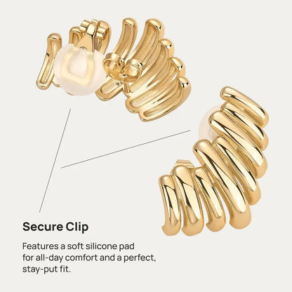 ✨ 50% OFF 14K Gold Plated Climber Stud Earrings for Women – Ribbed Statement Style