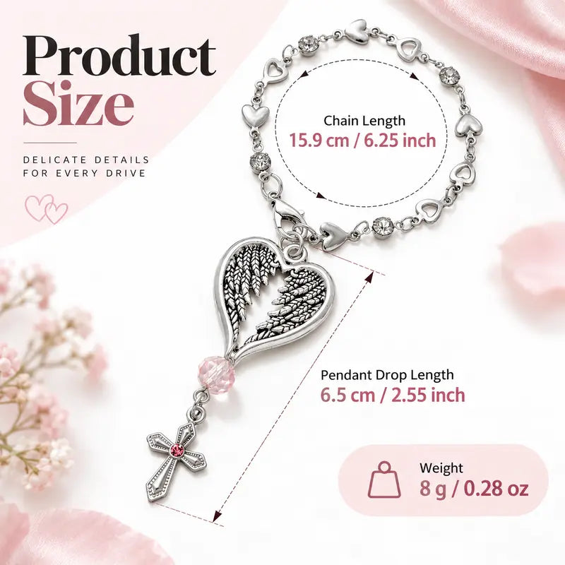 💗 50% OFF Angel Wing Heart Car Charm with Cross & Pink Crystal