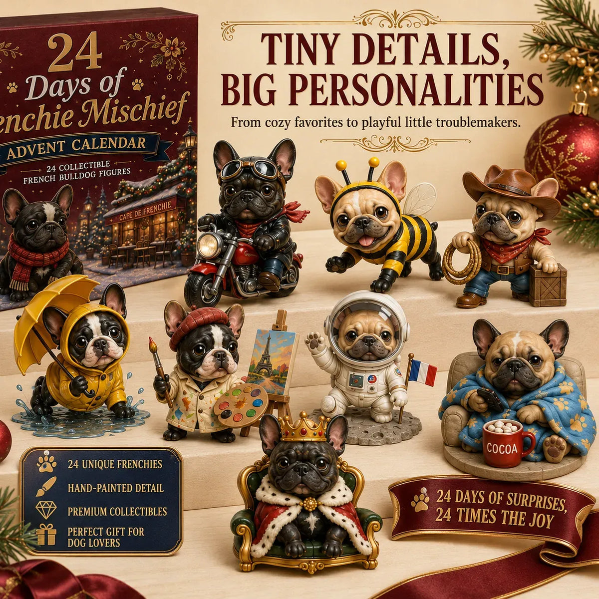 ⏳ Last Day 49% OFF – 🐶 24 Days of Frenchie Mischief Advent Calendar – Collectible French Bulldog Figurines 🎁