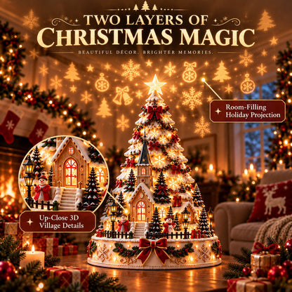 🏆 60,000+ Sold - 🎄Christmas Village Projection Centerpiece-Christmas Village Lightscape Tree