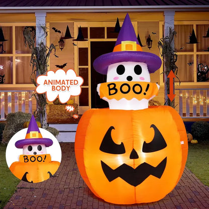 🎃 5ft Animated Inflatable Cat On Pumpkin – Light-Up Halloween Yard Decor 🐈‍⬛