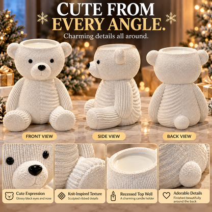 🐻White Glitter Teddy Bear 3-Wick Candle Holder – Cozy Christmas Tabletop Décor🎄