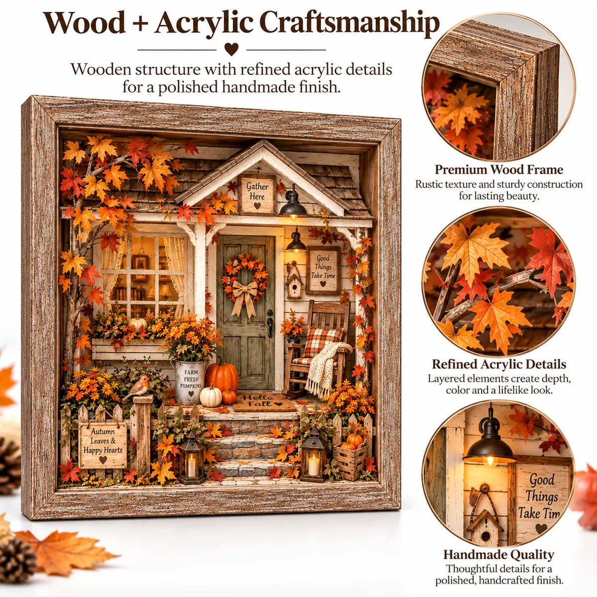 🍁 Cozy Autumn Cottage Porch 3D Miniature DIY Craft Kit | Wood & Acrylic Seasonal Decor 🎃