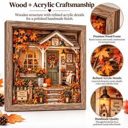 🍁 Cozy Autumn Cottage Porch 3D Miniature DIY Craft Kit | Wood & Acrylic Seasonal Decor 🎃