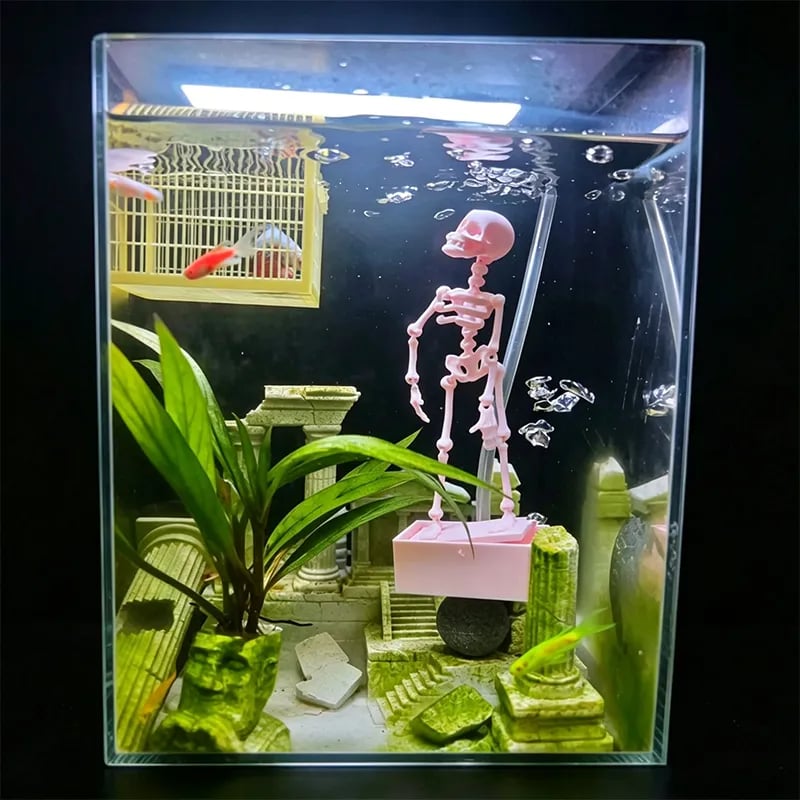 🎃 Dancing Skeleton Aquarium Ornament – Halloween Bubble Tank Decor 💀