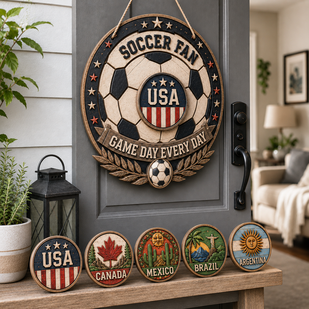 Magnetic Soccer Fan Door Sign with Interchangeable Country Badges ⚽🧲