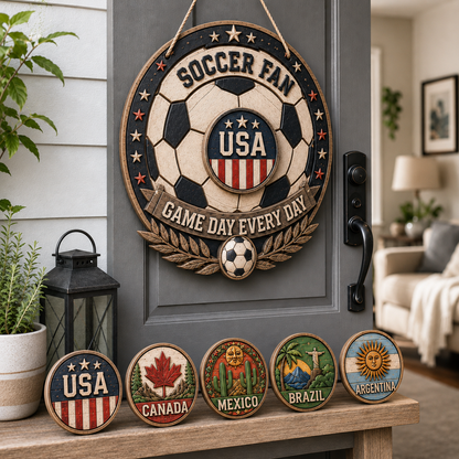 Magnetic Soccer Fan Door Sign with Interchangeable Country Badges ⚽🧲