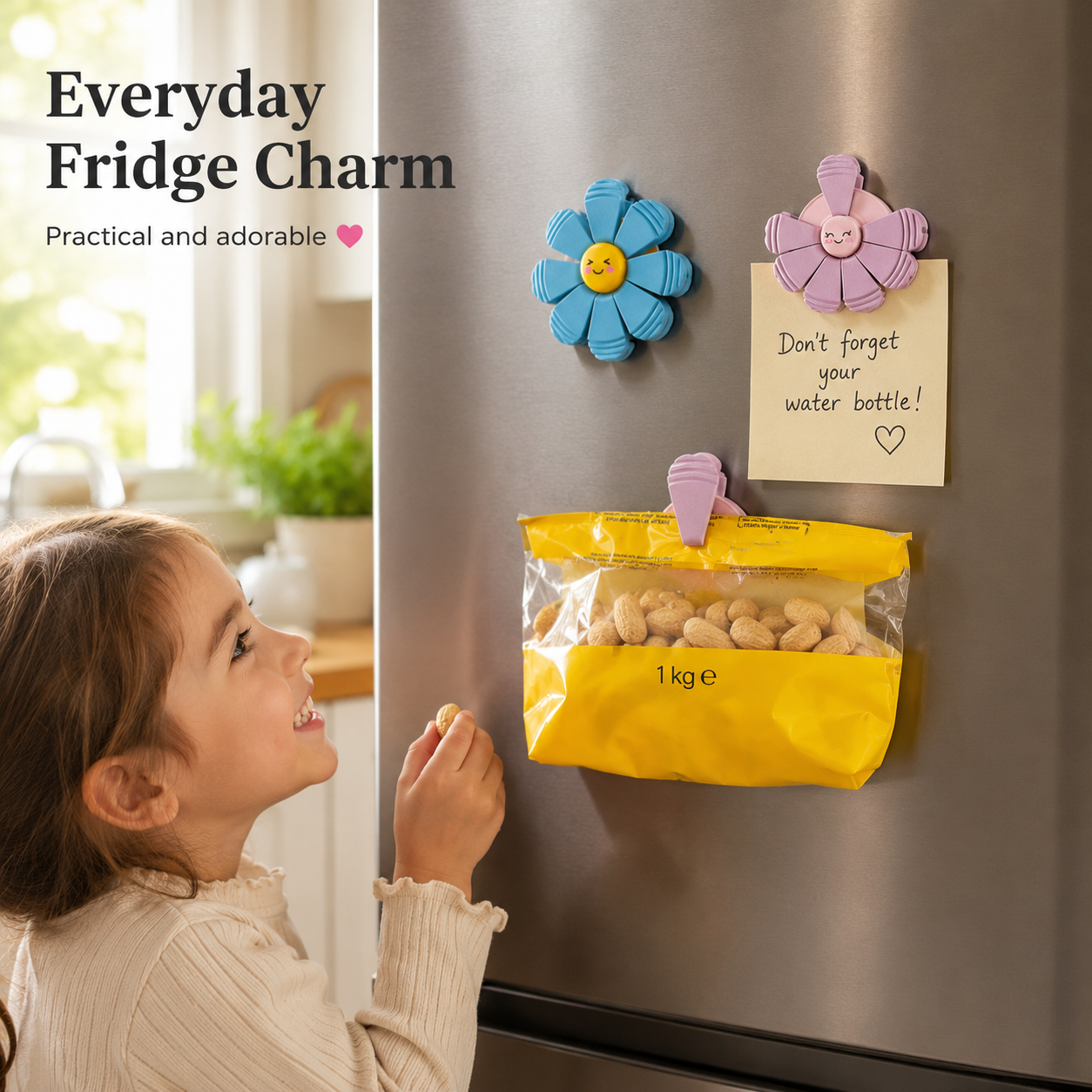 3D-printed flower clips, magnetic closures, kitchen hooks, pantry storage racks