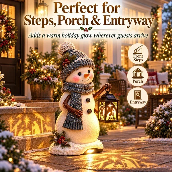 ⛄✨ Solar Snowman Nativity Lantern – Lighted Christmas Porch Decor