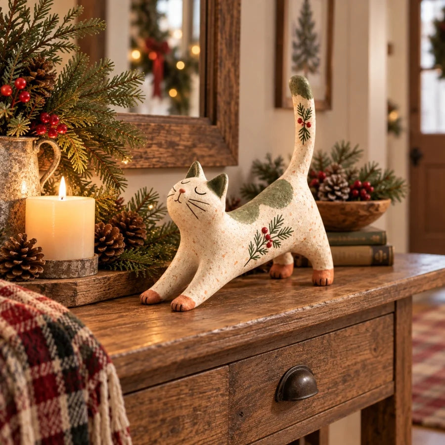 😽🐈 Woodland Christmas Cat Figurine