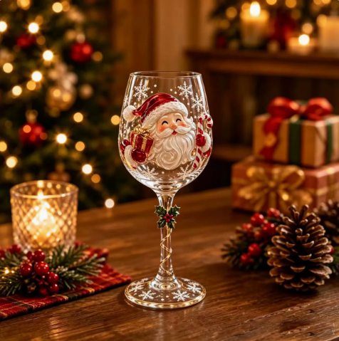 🎄 3D Christmas Collectible Stemmed Glass – 6 Festive Designs 🎅