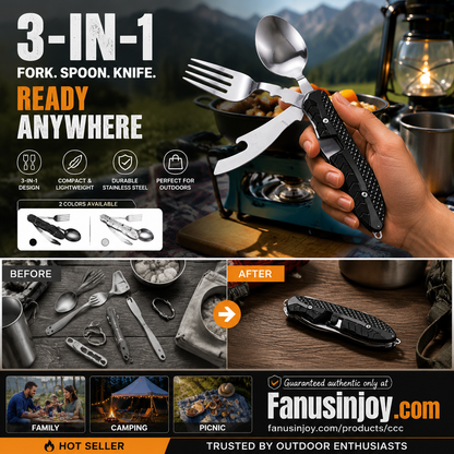 🏕️ 4-In-1 Outdoor Folding Multifunctional Tableware – Detachable Camping Utensil Set ✨