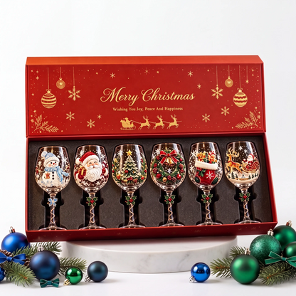🎄 Set of 6 Christmas 3D Glass Goblets – Festive Holiday Drinkware Gift Set