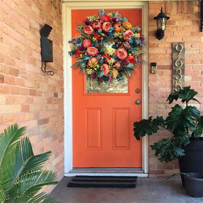 🍂 Peony Pumpkin Fall Wreath – 24in Farmhouse Front Door Decor