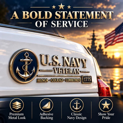 ⚓ U.S. Navy Veteran Metal Car Emblem - 3D Adhesive Vehicle Badge