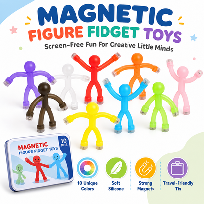 🧲 10-Pack Magnetic Bendy Figure Fidget Toys with Metal Storage Tin 🌈