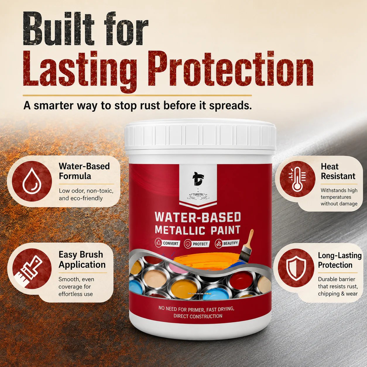 💥 50% OFF TODAY❗🛡️ Water-Based Rust Converter Paint for Metal | Brush-On Protective Coating