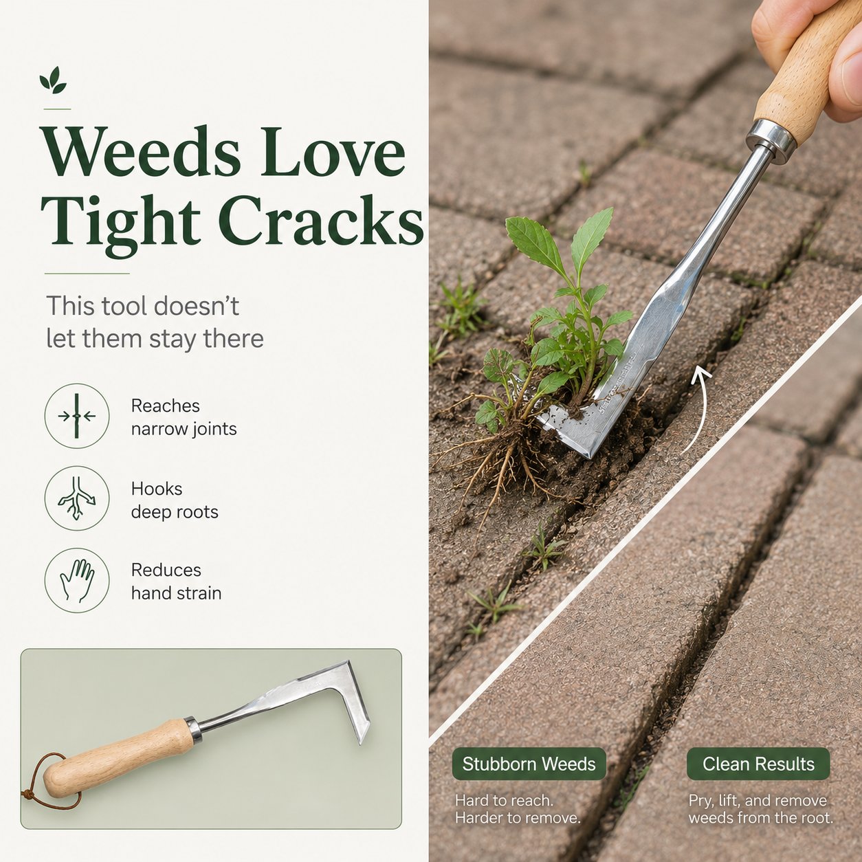 🌱 Crack Weed Remover Tool | Deep Root Puller 🚀 Stainless Steel Garden Weeder