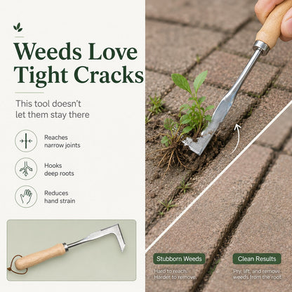 🌱 Crack Weed Remover Tool | Deep Root Puller 🚀 Stainless Steel Garden Weeder