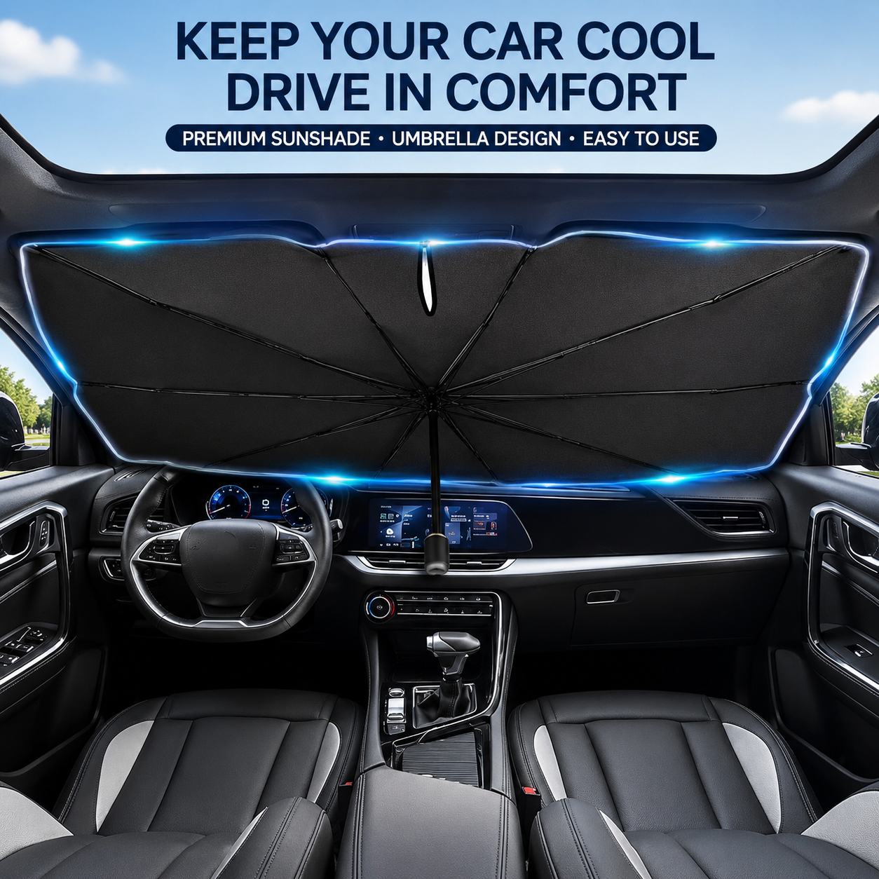 🚗 Foldable Car Sunshade Umbrella – Reflective Windshield Heat & UV Protection ☀️