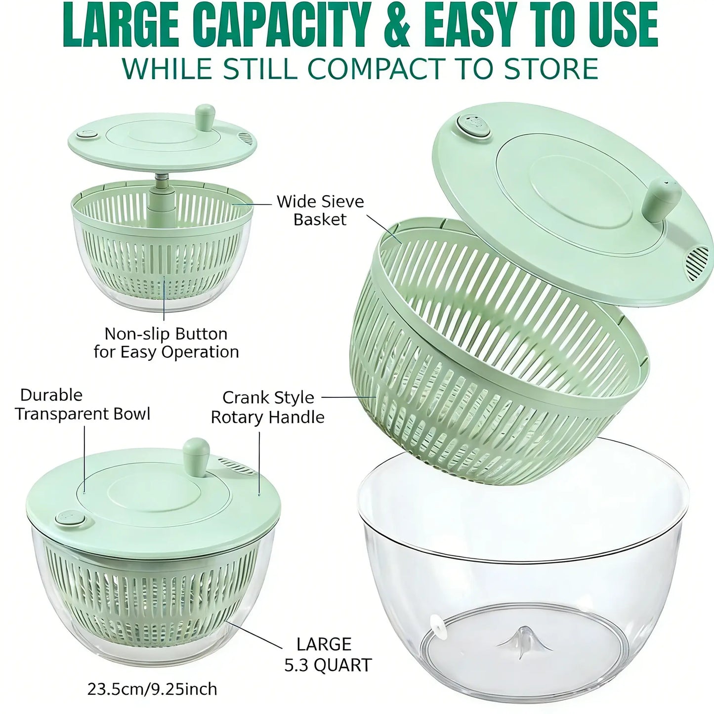 🥗 5-in-1 Salad Spinner Prep Bowl – Vegetable Washer & Slicer Set