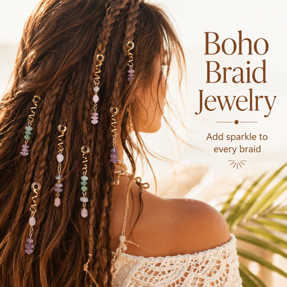 European and American-style bold braided hair ties with unique natural stone pendants