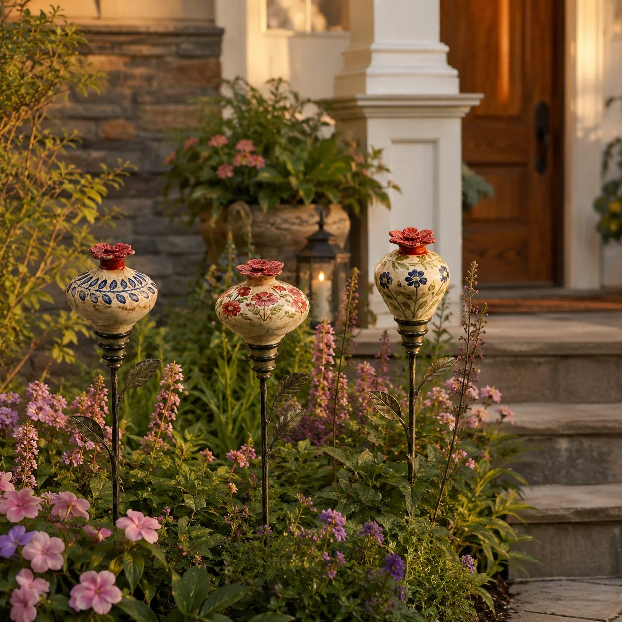 🌺 Ceramic Hummingbird Feeder Garden Stake for Outdoor Décor